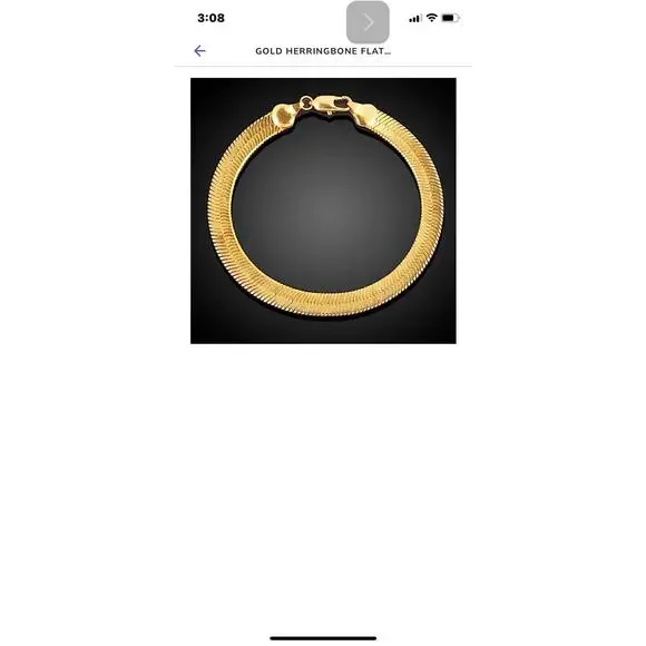 Gold Herringbone Flat Necklace Bracelet Set, Unisex, Two Piece 4mm - Picture 10 of 10